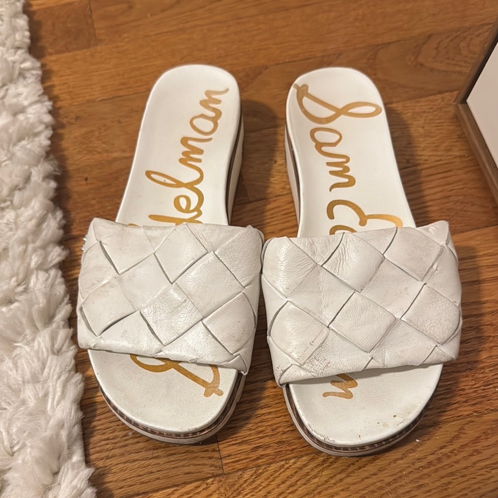 Sam Edelman White Woven Slide Sandals